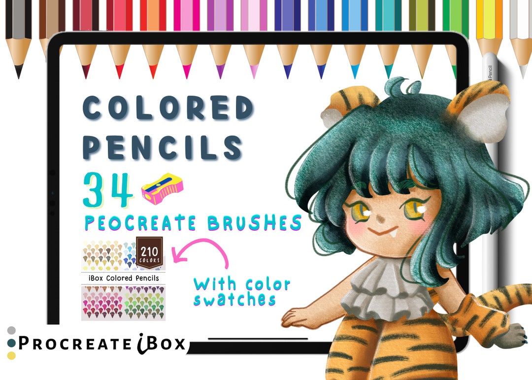 34 Procreate Brushes Colored Pencil Pencils Sketch Procreate Etsy