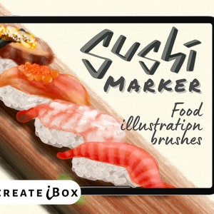 34 Procreate marker brushes | Sushi marker | Food illustration brush | Alcohol marker brushes | Digital smudge brush