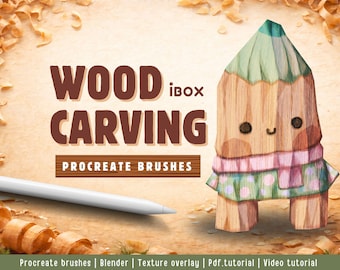 Procreateの木彫りブラシ | 木の質感と気まぐれなスタイル | ビデオチュートリアル | デジタルダウンロード