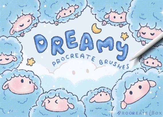Kawaii Dreamy Procreate Brushes: Fluffy & Blending Brushes, Halftone
