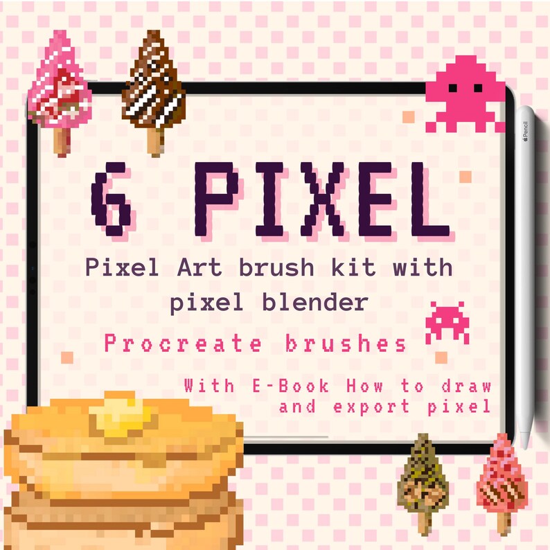 6 Pixel Procreate Brushes Pixel Art Design Pixel Art Brush Etsy