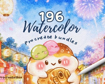 196 Procreate Watercolor Brush Bundle | Realistic Stamps with Paper Textures and tutorials