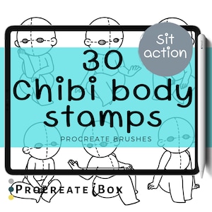 30 Chibi Anime Body Stamps: Procreate Brush Set (Sit Action)