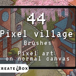44 Pixel procreate brushes | Procreate pixel art | Pixel game design | Pixel village procreate brush set | Procreate stamps