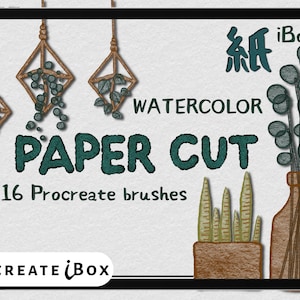 Papierschnitt Procreate Pinsel: Aquarell Textur, Scrapbook Pinsel