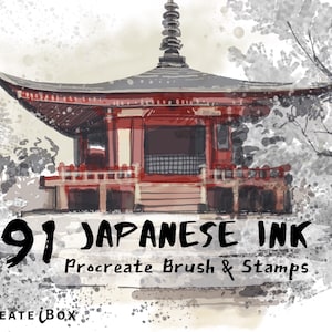 91 Japanse inktpenseel, sumi-penseel procreate, Procreate-inktpenseel, traditionele inkt, Chinese inktpenselen, Aziatische inkt voortplanten, Inktstempels