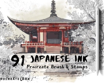 91 Japanese ink brush, sumi brush procreate, Procreate ink brush, traditional ink, china ink brushes, Procreate asian ink, Ink stamps