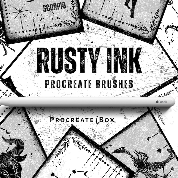 20 Procreate Rusty ink brushes | Procreate vintage brushes | Vintage ink brush | Procreate brushes rusted texture