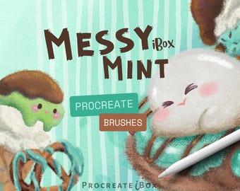 Procreate メッシーテクスチャブラシ：かわいいアートメッシーミント iBox（デジタルダウンロード）