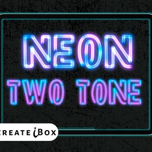 May include: A digital illustration of a neon sign with the text "NEON TWO TONE" in a blue and purple color scheme. The sign is displayed on a tablet screen with a stylus next to it.