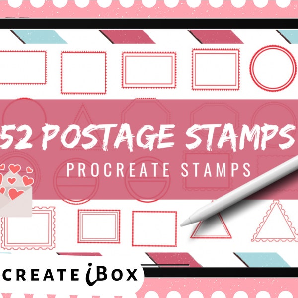 52 Postage stamps Procreate brushes | Procreate border stamps | Frame stamps
