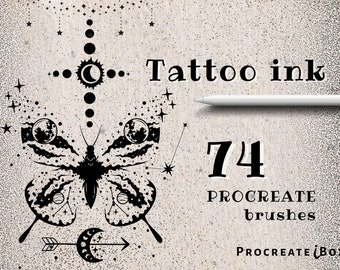 74 Procreate tattoo ink brushes | Shading brushes | Japanese pattern | Procreate texture | Procreate brushes