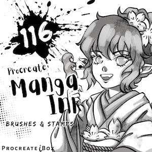 116 Procreate Manga Ink Brushes: Splatter, Halbton, Kreuzschraffur, Speech Box Stempel