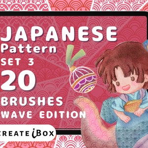 Japanese Wave Procreate Brushes: Asian Seamless Pattern Brush Set (Digital Download)