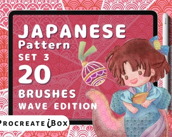 Japanese Wave Procreate Brushes: Asian Seamless Pattern Brush Set (Digital Download)