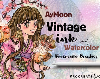 ヴィンテージインク Procreate ブラシ: 90 年代のイラストとヴィンテージ水彩画 (デジタルダウンロード)