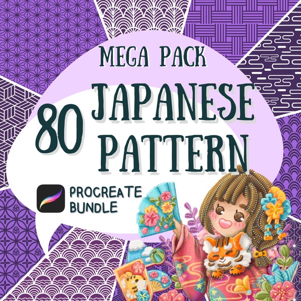 80 pinceaux Procreate à motif japonais | Modèle de méga pack | Pinceau motif asiatique | Pinceau anime | Art Manga | Procréer un paquet de pinceaux