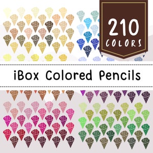 Può includere: Un set di 210 matite colorate disposte in file di coni gelato con una rosa in cima. Le matite sono disposte a forma di arcobaleno, con ogni fila che rappresenta un colore diverso. Il testo "iBox Matite colorate" è visualizzato nella parte superiore dell'immagine.