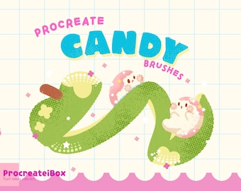 Procreate Candy Brush | Sweet Jelly Textures, Element Stamps & Color swatches | Kawaii Illustration Brush Set