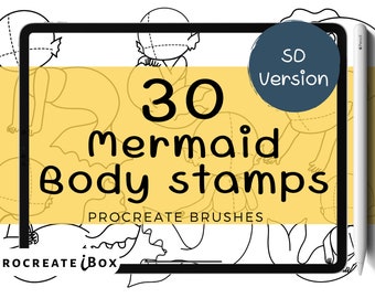 30 Chibi Anime Mermaid Body Stamps: 30 Procreate Stamp Brush Set (Digital Download)