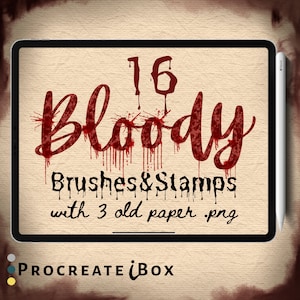 16 pennelli e timbri Bloody Procreate / Calligrafia sanguinante / Halloween / Schizzi di sangue / Timbri di sangue / Vecchia carta digitale / Pennelli digitali