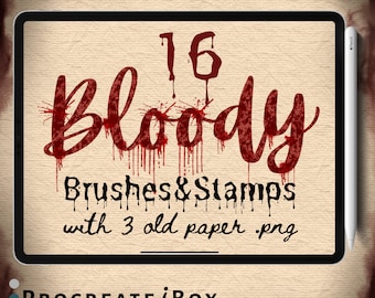 16 Bloody Procreate Brushes & Stamps: Halloween Calligraphy, Spooky brushes with Old paper texture