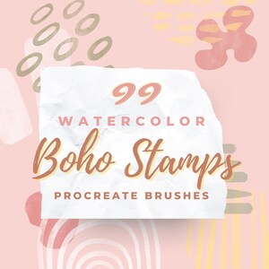 99 Boho stamps brushes for Procreate, Bohemian stamps, Boho-chic brushes, Procreate stamps, Watercolor texture, Watercolor stamps boho style
