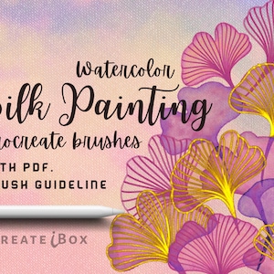 Conjunto de pinceles de acuarela para Procreate: Pintura de seda con pinceles dorados, tutorial en PDF sobre cómo dibujar.