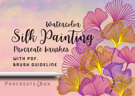 Procreate Watercolor Brush Set: Silk Painting with Gold Brushes ,PDF How to draw tutorial