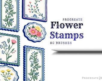 Blumenstempel-Set für Procreate – 80 botanische Linienstempel-Designs