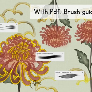 Procreate Watercolor Brush Set: Silk Painting with Gold Brushes ,PDF How to draw tutorial image 6