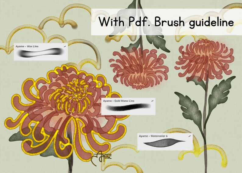 Procreate Watercolor Brush Set: Silk Painting with Gold Brushes ,PDF How to draw tutorial image 6