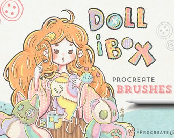 DolliBox Procreate ブラシ: かわいいユニークなヴィンテージアートスタイル (デジタルダウンロード)
