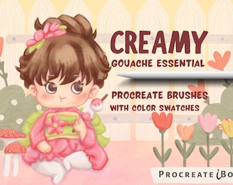 Creamy Gouache Procreate ブラシ: キャンバステクスチャとカラーパレット (デジタルダウンロード)