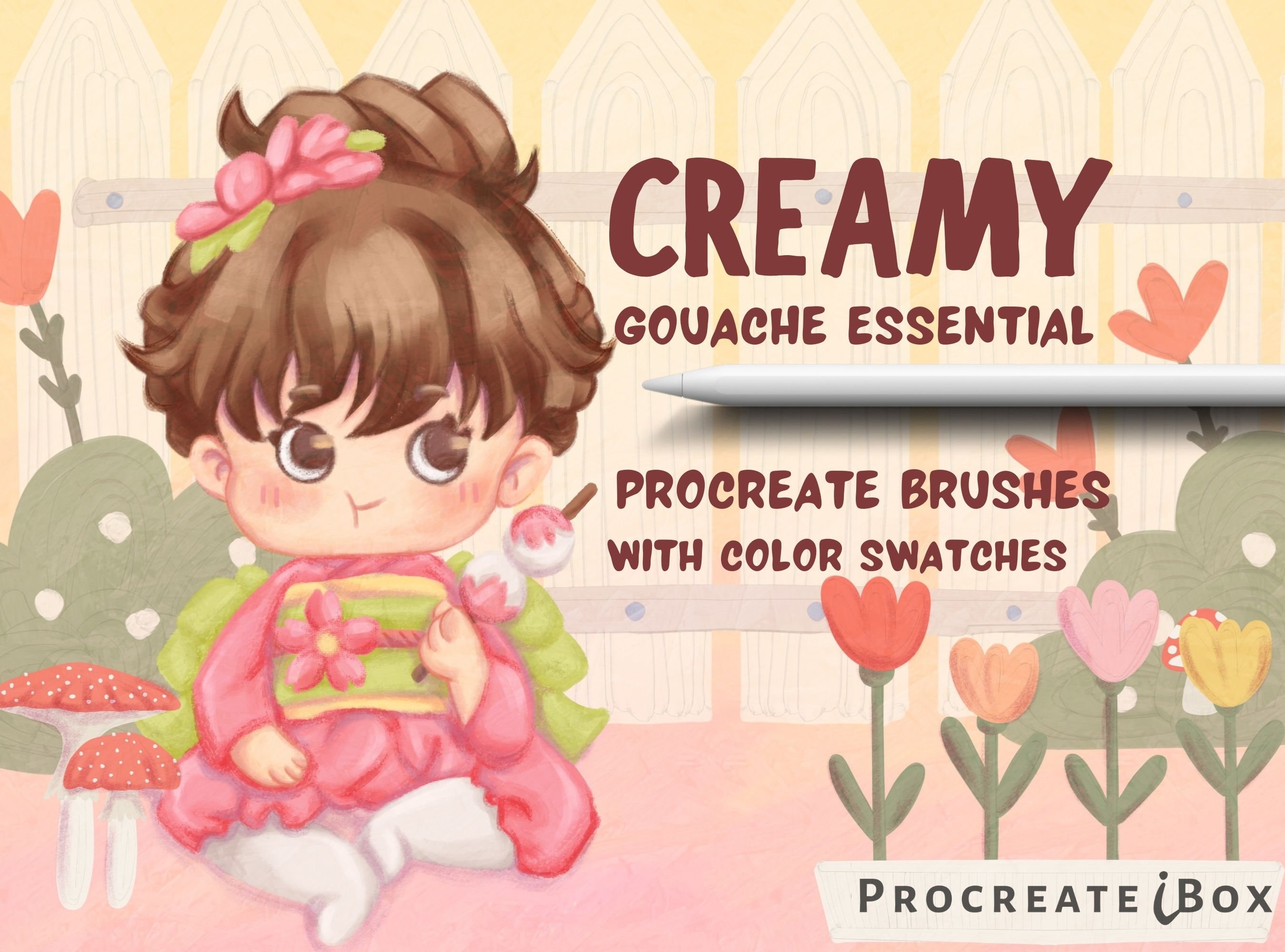 Procreate Creamy Gouache – Set esencial de pinceles: 19 pinceles texturizados + texturas de lienzo y paletas de color