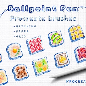 28 Ballpoint pen procreate brushes | Kawaii procreate doodle brushes | Grid patterns with paper texture