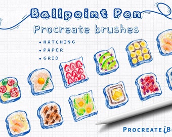 Kawaii Doodle Procreate Brushes: Ballpoint Pen, Grid patterns with Paper texture (Digital Download)