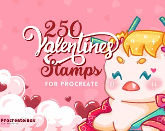バレンタイン Procreate スタンプ 250 種類 | ハート＆かわいいデコレーションブラシ (デジタルダウンロード)