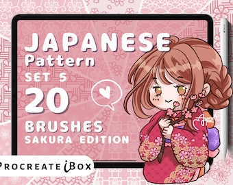 Sakura Pattern Procreate Brushes: 20 Japanese seamless patterns, Cherry blossom brushes
