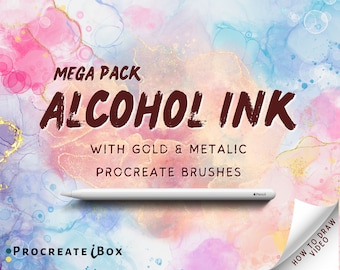 206 Alcohol Ink Procreate Brushes (Mega Pack) with Gold & Metallic Brush Set