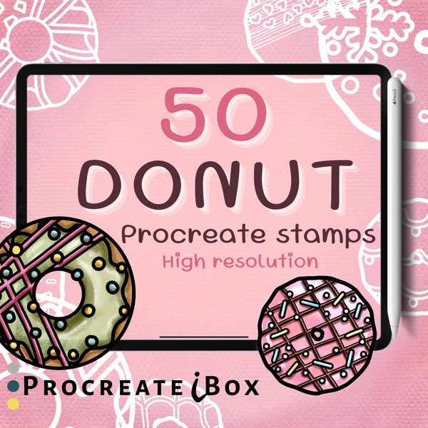 50 Donut Procreate stamps | Procreate brushes | Kawaii stamps | Cute donuts | Sweet stamps | Digital stamp brushes | Doodle stamps