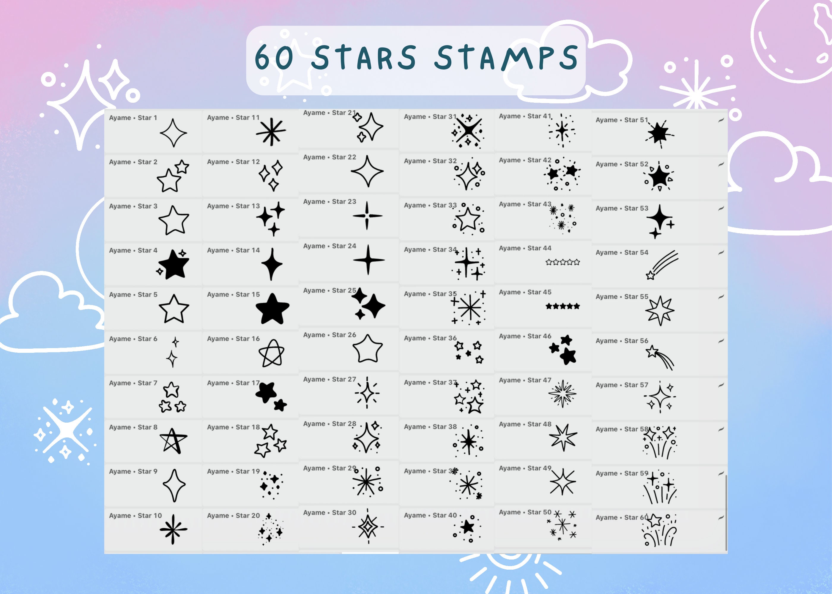 Sky Procreate Stamps | 100 Moon, Stars, Cloud Brushes (digital Brush - Etsy