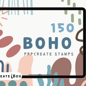 150 Procreate Boho Stamps: Basic shape Minimal Art Brushes (Bonus Color Palette)