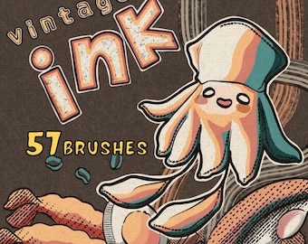 Vintage Ink Procreate Brushes: 57 Comic & Texture Brushes with color swatches (Digital Download)