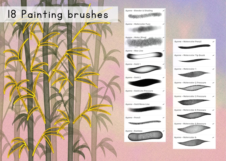 Procreate Watercolor Brush Set: Silk Painting with Gold Brushes ,PDF How to draw tutorial image 3