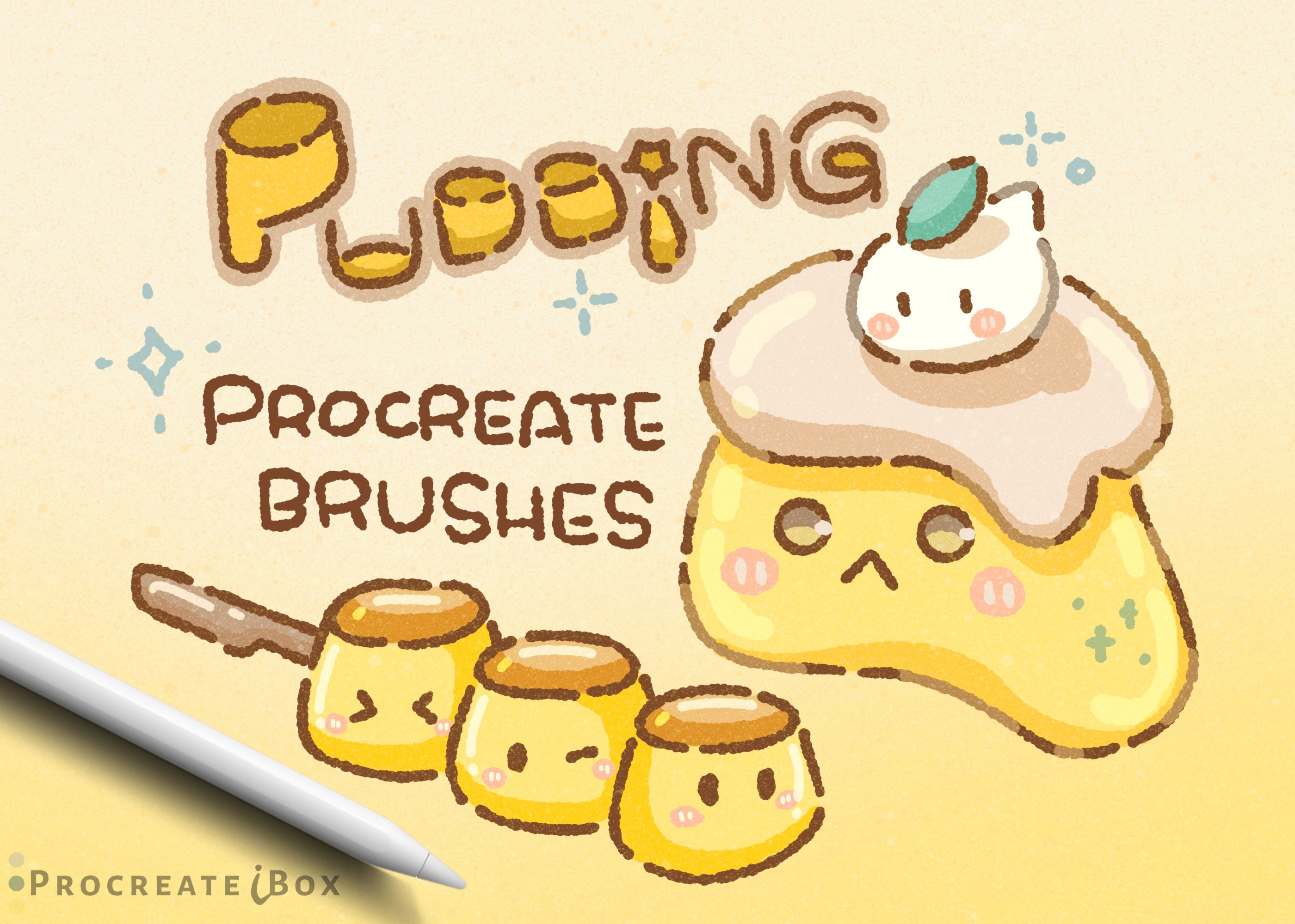 16 pinceles de Procreate Pudding – Pack de texturas kawaii y doodles para ilustraciones tiernas