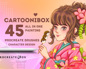 CartooniBox Procreate ブラシ 45 種類: キャラクターデザインのためのソフトペイントと細線 (デジタルダウンロード)