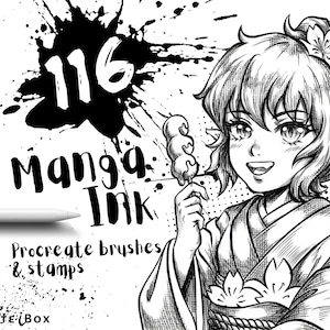 116 Procreate Manga Ink Brushes: Splatter, Halftone, Crosshatch, Speech box stamps
