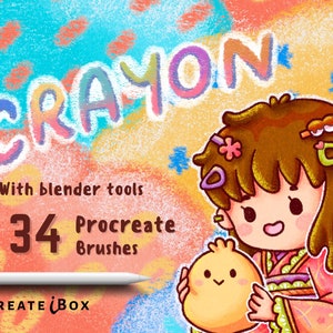 Procreate Crayon brushes | 34 crayon brushes | Crayon texture brush | Crayon illustration brush | Digital brushes | Procreate brush set