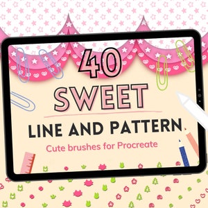 40 Procreate kawaii brushes | Procreate pattern | Procreate cute decorative brush | Procreate lettering embroidery brush | Dot and line